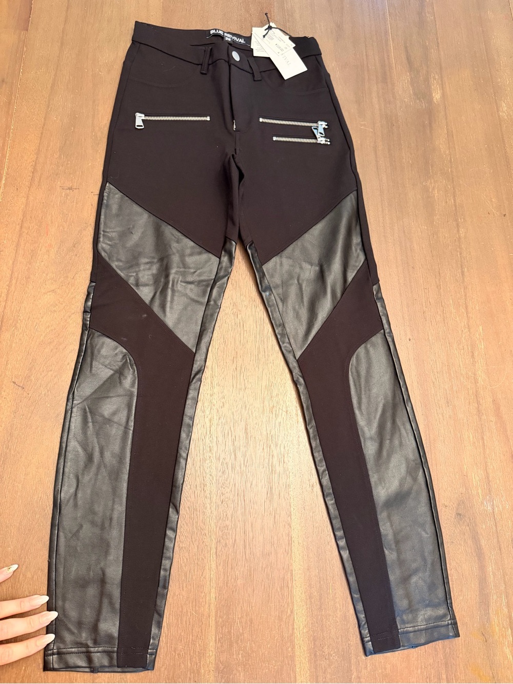 Blue Revival Black Moto Zip Detail Pants